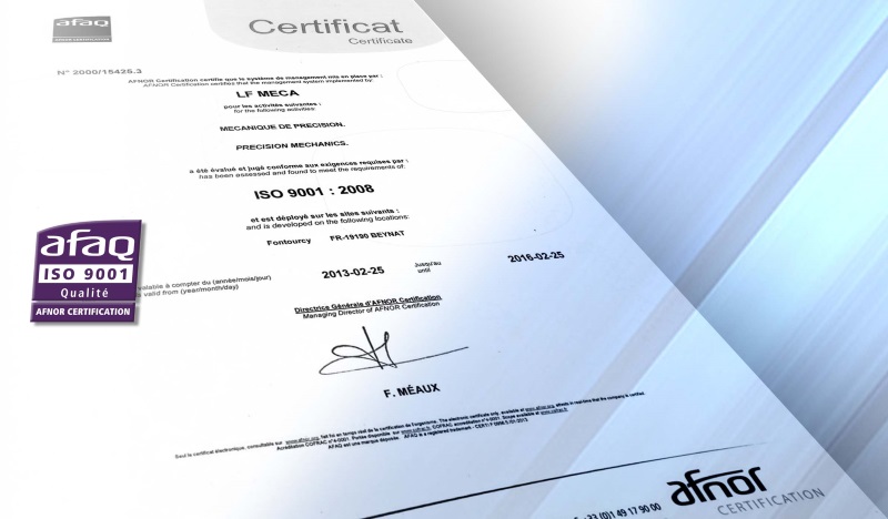 certificat afaq ISO 9001 LF MECA