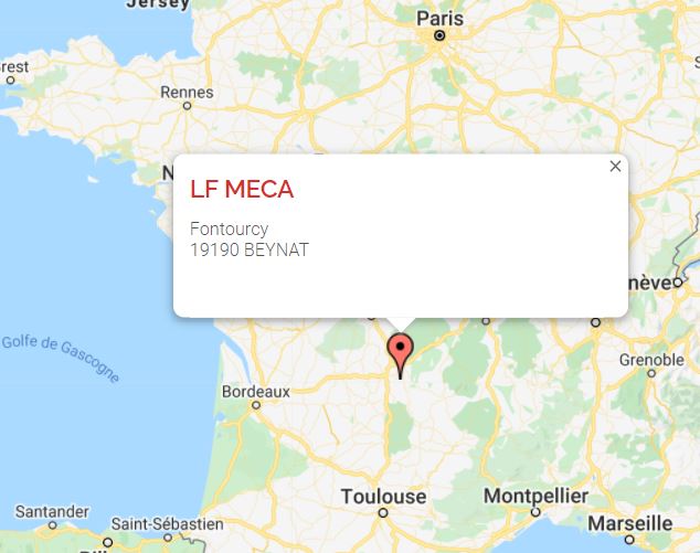 Localisation LF MECA France à Fontourcy, 19190 Beynat